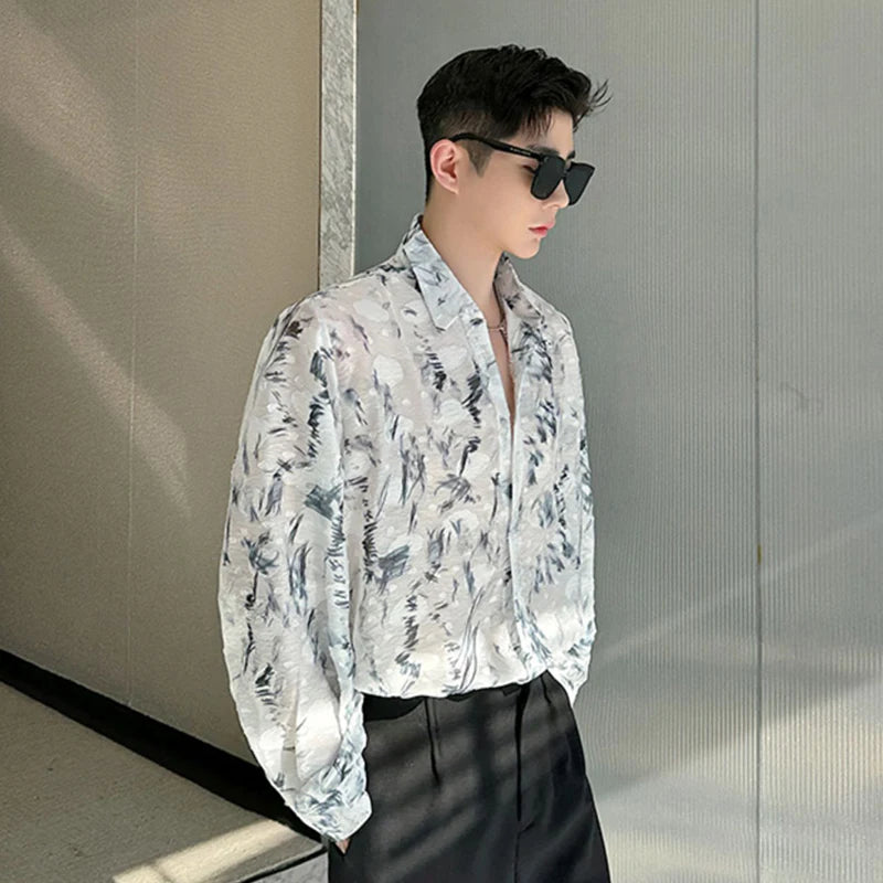 Abstract Painted See-Through Loose Shirt