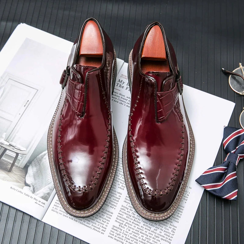 Crocodile Embossed Monk Buckle Loafers