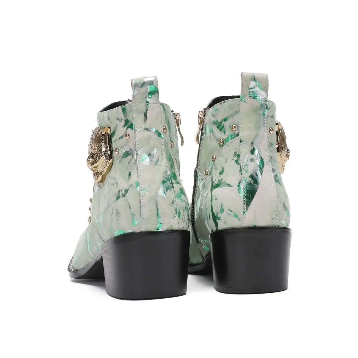 Tiger Head Studded Marble Boots