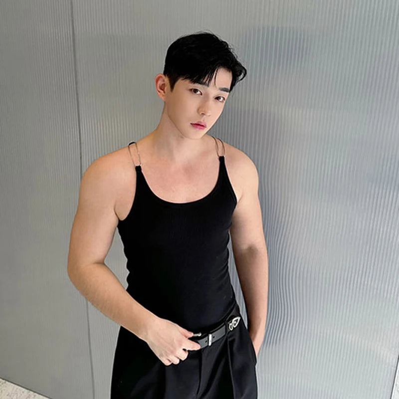Solid Metal Straps Knitted Tank Top