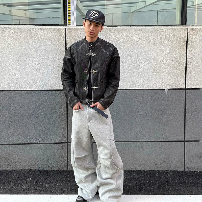 Metal Plane Buckle Denim Jacket
