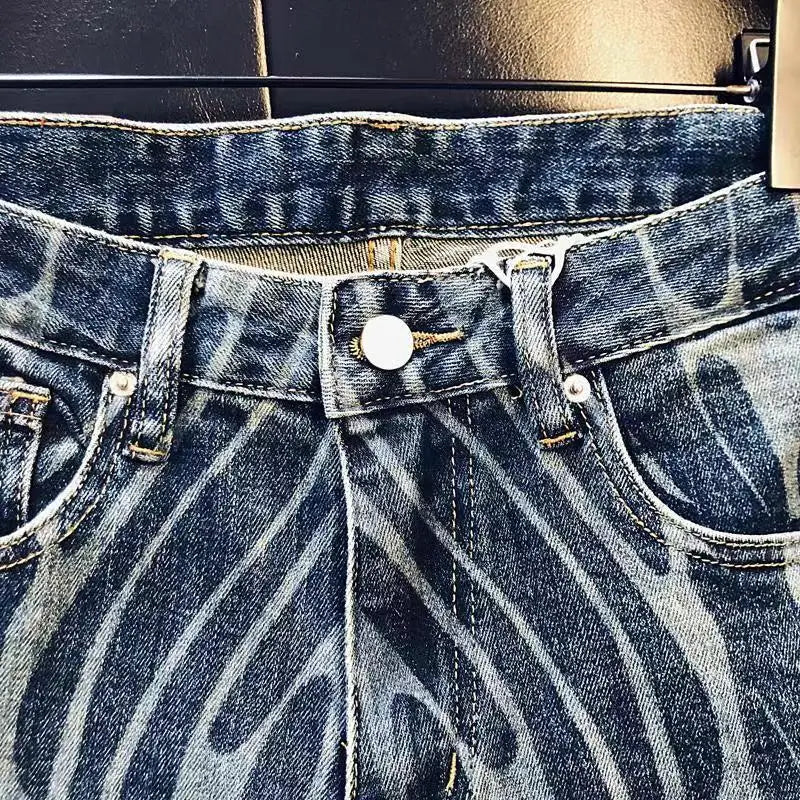 Abstract Pattern Fashion Stonewashed Jeans