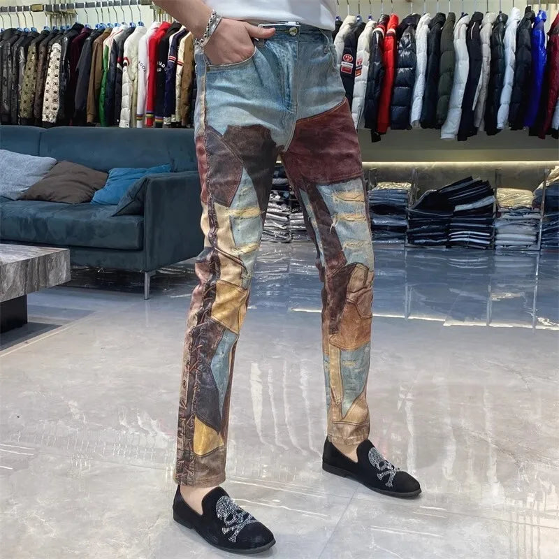 Patchwork Contrast Color Stitching Jeans
