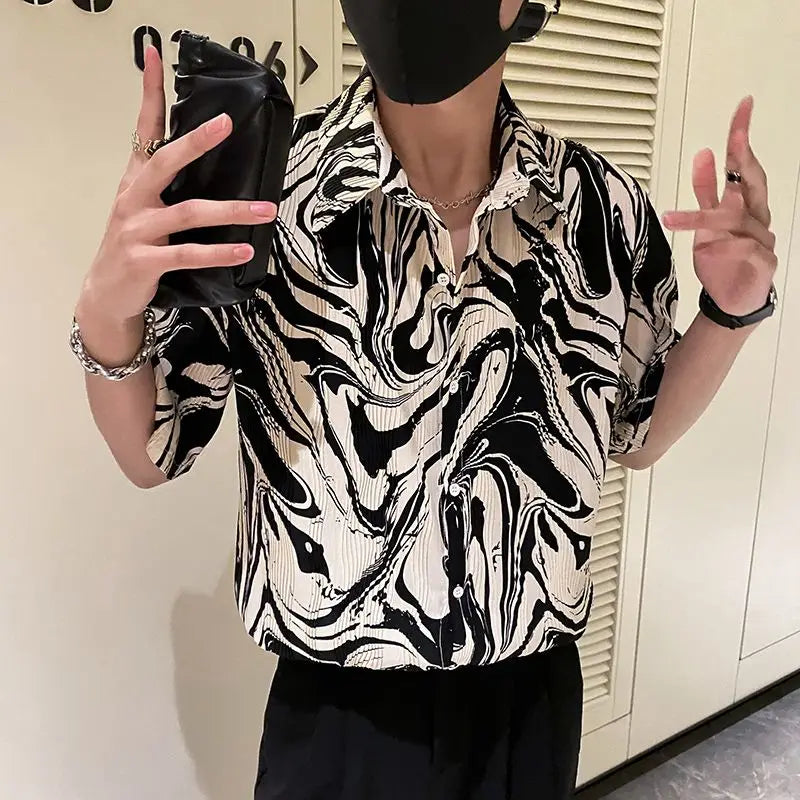 Geometric Printing Polyester Loose Shirt