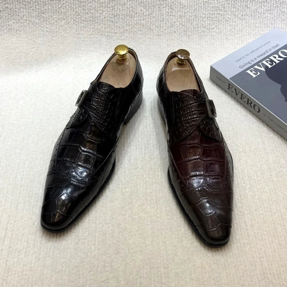 Genuine Leather Slip-On Wingtip Brogue Shoes
