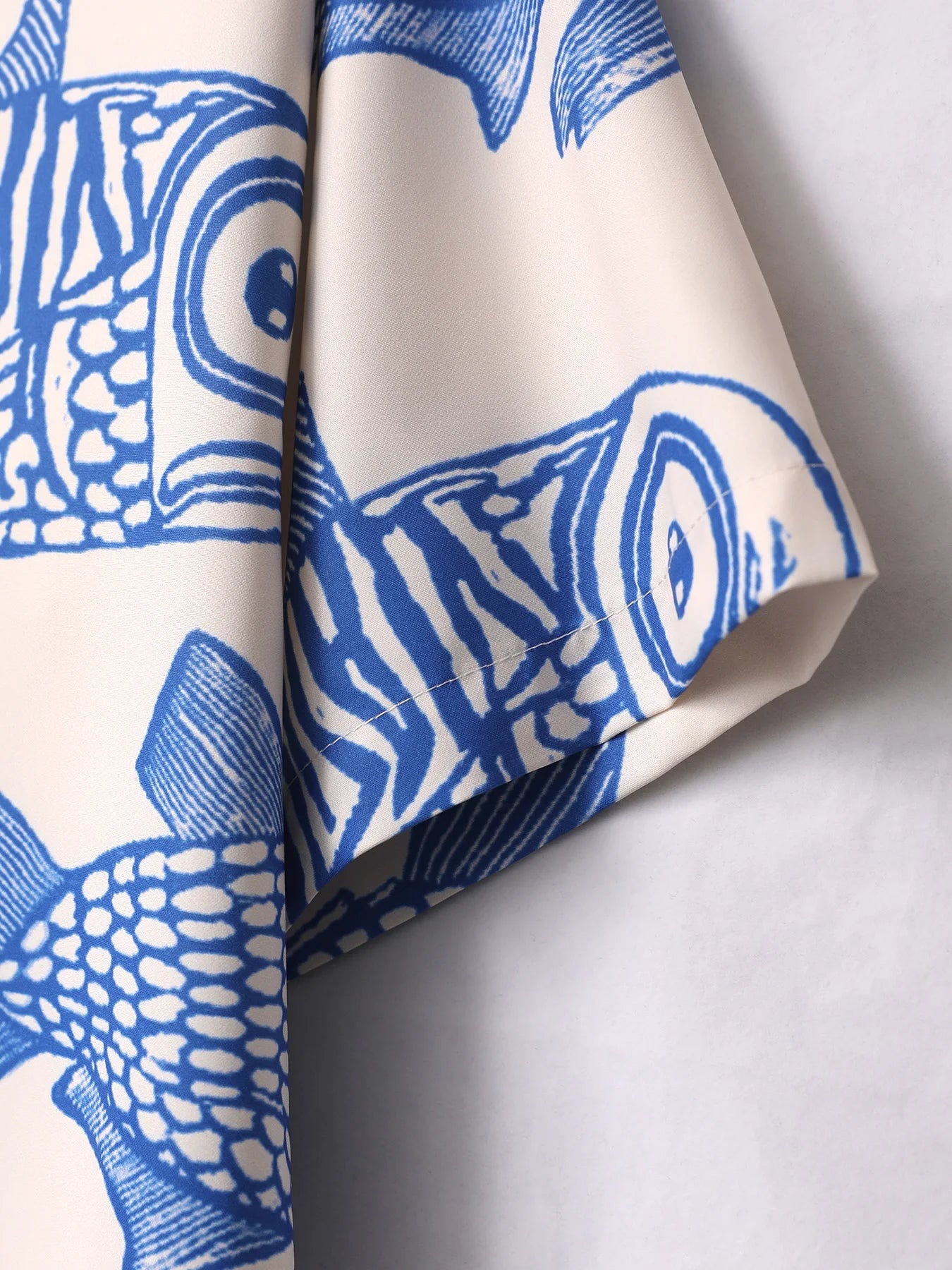 Oversized Blue Small Fish Print Shirt