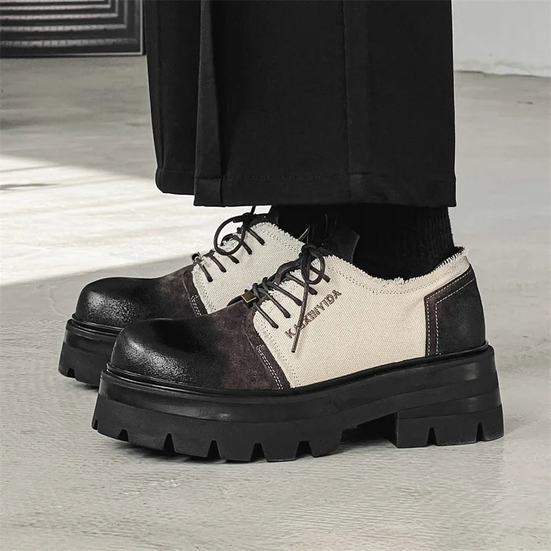 Platform Round Toe Split Leather Shoes