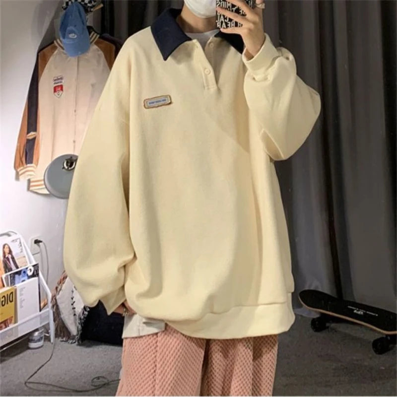 Oversized Waffle Knit Polo Sweatshirt