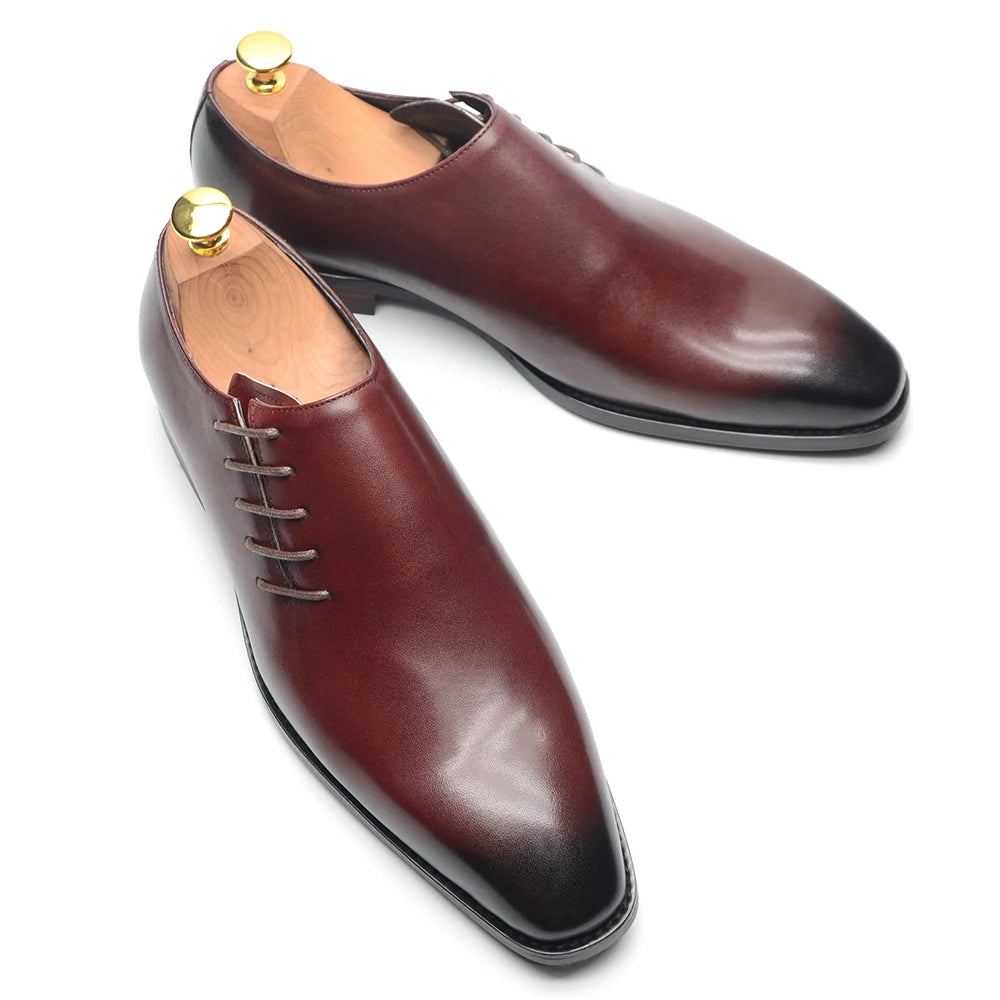 Gradient Leather Side Lace-Up Dress Shoes