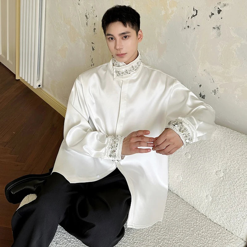 Solid B&W Collar Cuff Rhinestone Shirt