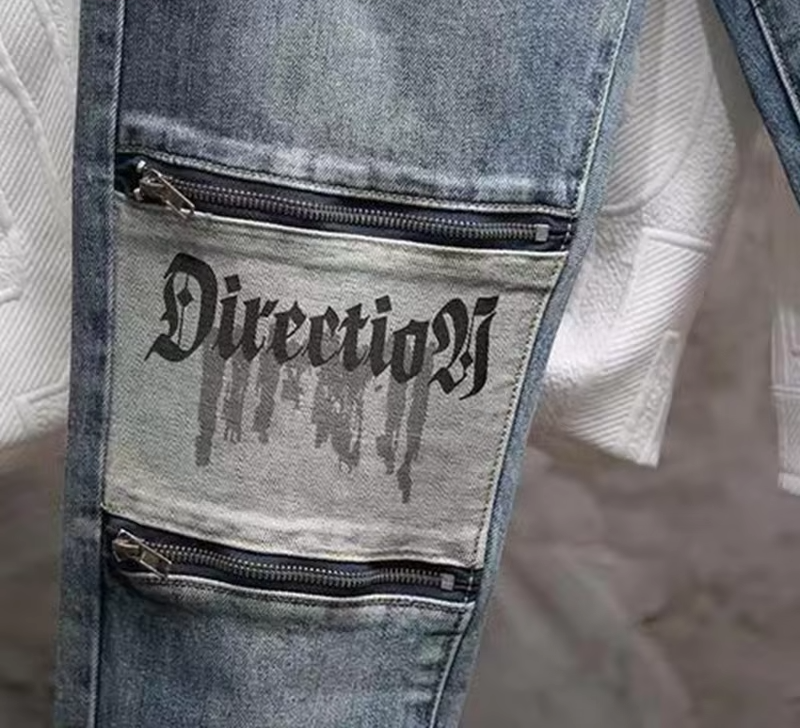 Stonewashed Casual Patchwork Denim Jeans