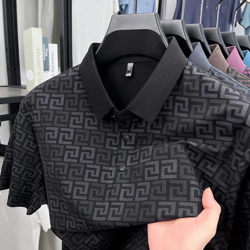 Geometric Pattern Anti-Wrinkle Polo Shirt