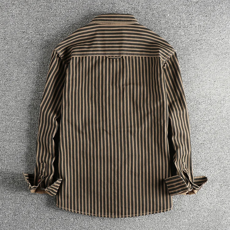Retro Stripe Long-Sleeve Lapel Shirt