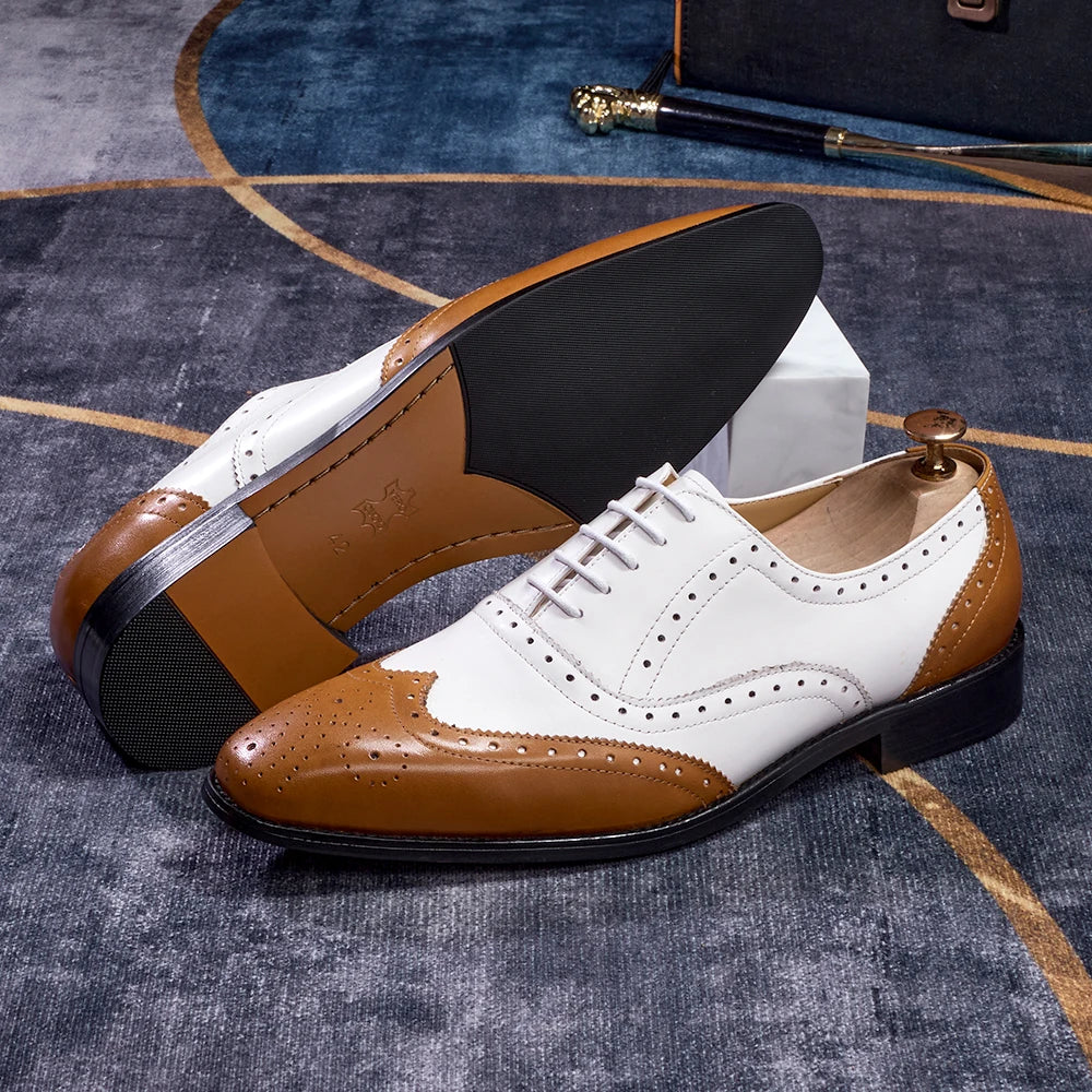 Patchwork Color Leather Wingtip Shoes