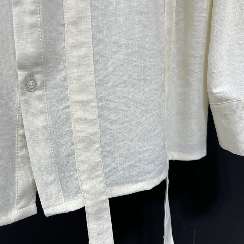 Loose Handmade Flower Linen Ribbon Shirt