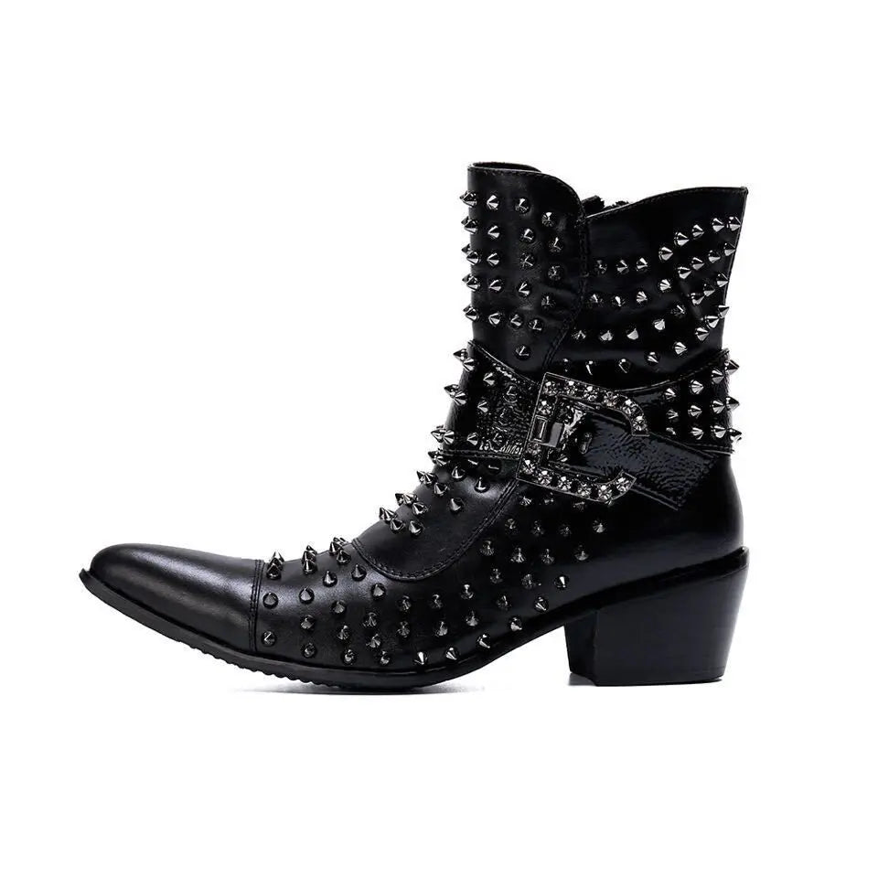 Luxury Baroque Rivet Belt Buckle Boots