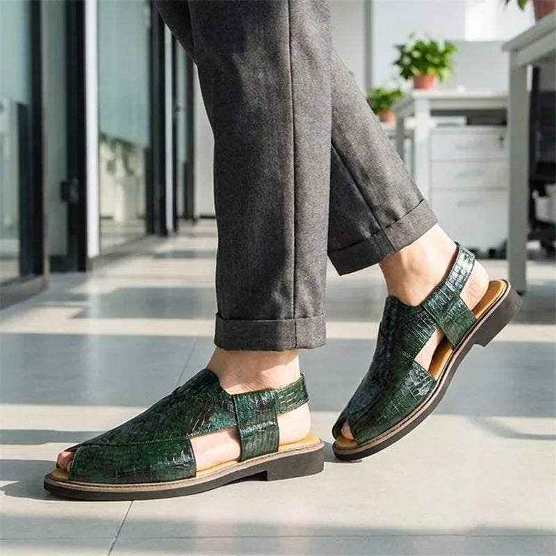 Casual Green Peep Toe Ankle Strap Sandals