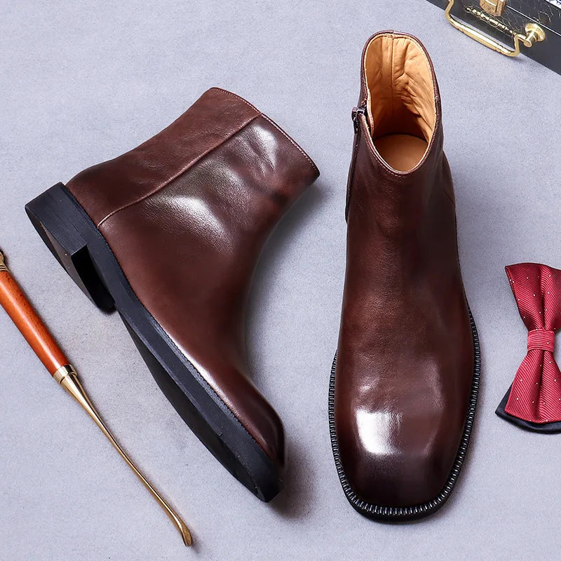 Solid Wide Round Toe Zipper Boots