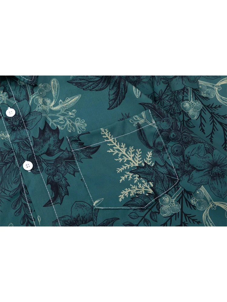 Green Retro Floral Printed Shirt