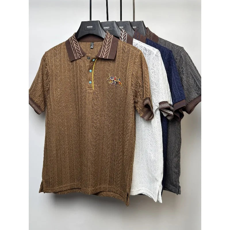 Embroidery Jacquard Knitted Polo Shirt