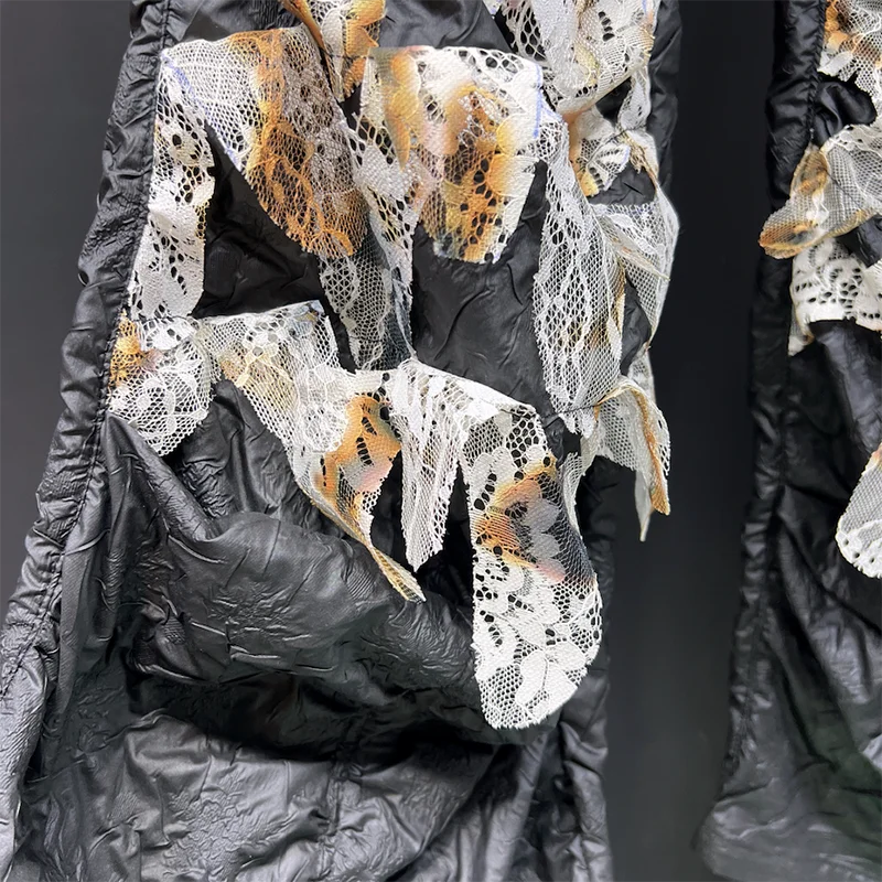 Black Patchwork Lace Decor Pants