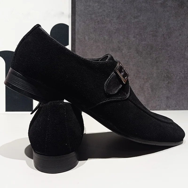 Elegant Strap Buckle Suede Monk Loafers