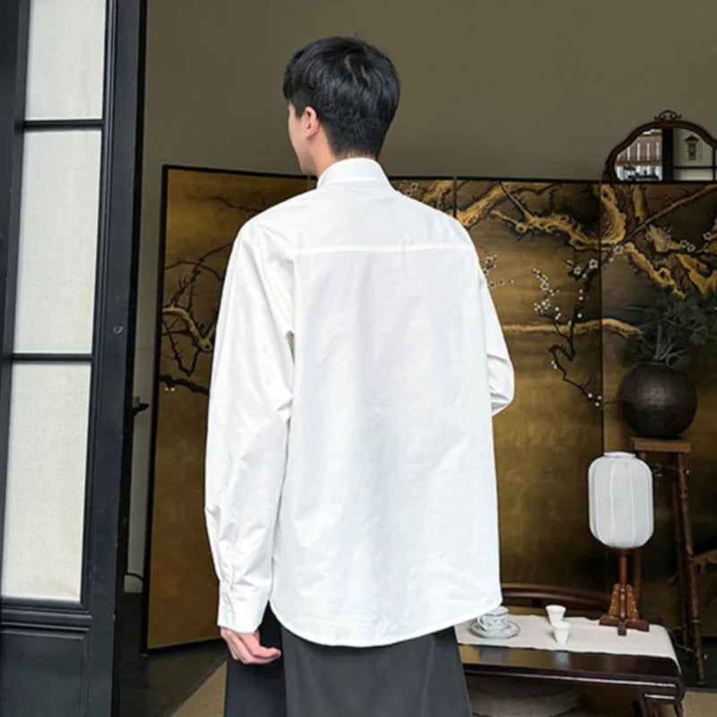 Solid Chinese Style Embroidery Shirt