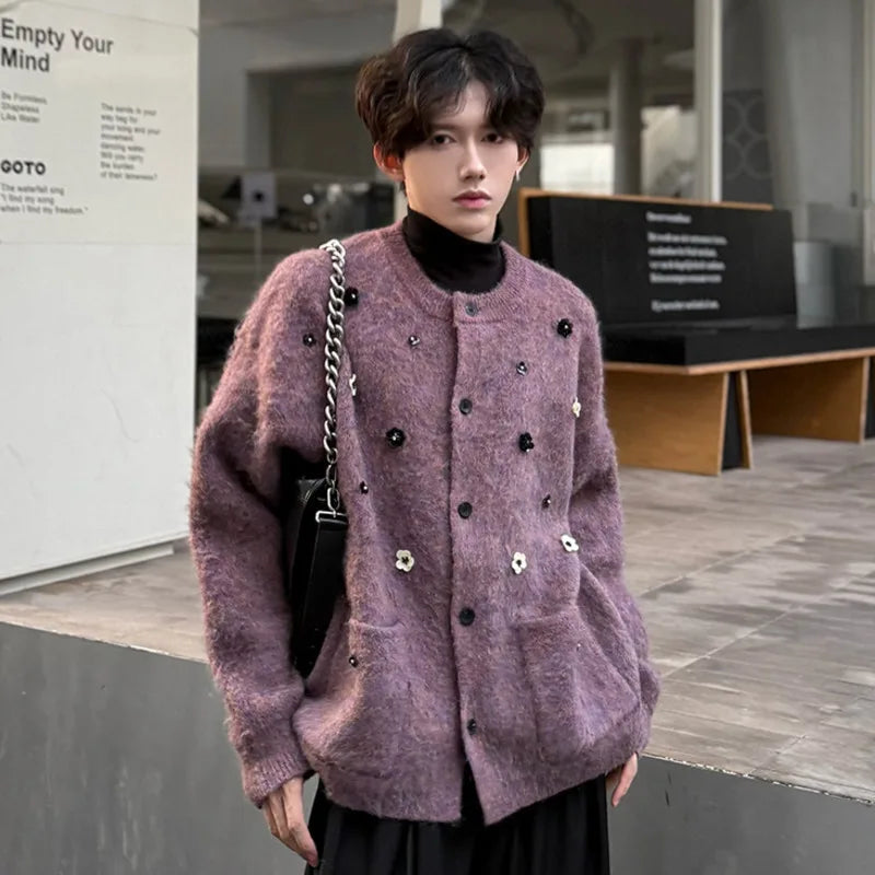 Floral Beads Loose Men's Cardigan