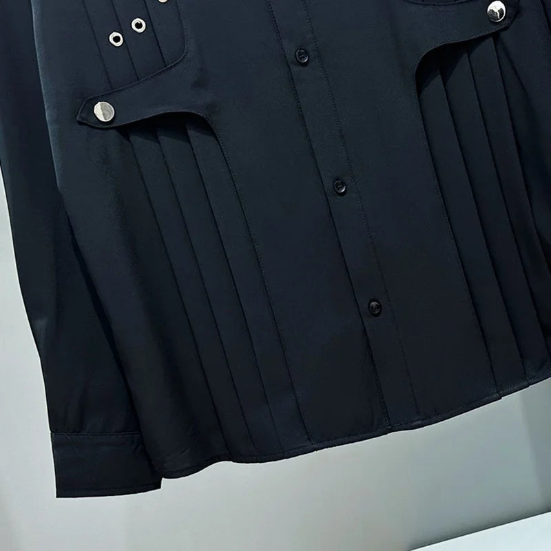 Long Sleeve Black Button Decor Shirt