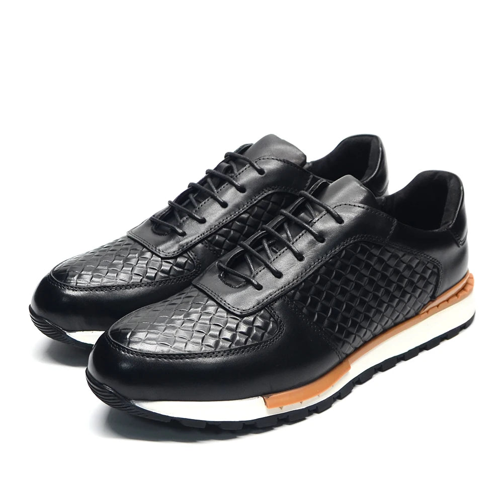 Fashionable Genuine Leather Woven Pattern Shoes