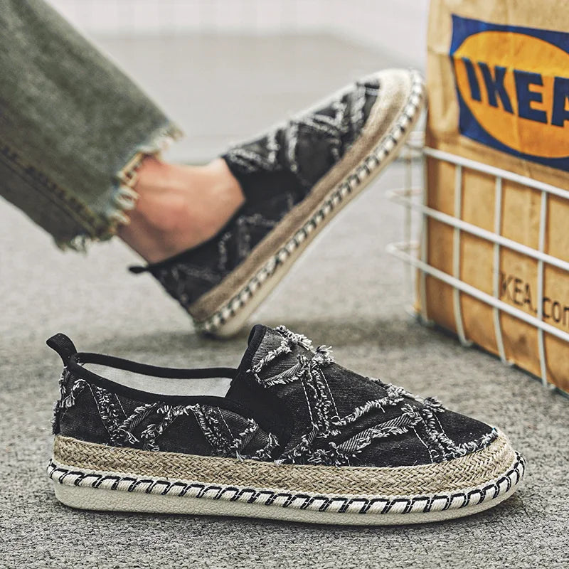 Ripped Canvas Breathable Slip-On Loafers
