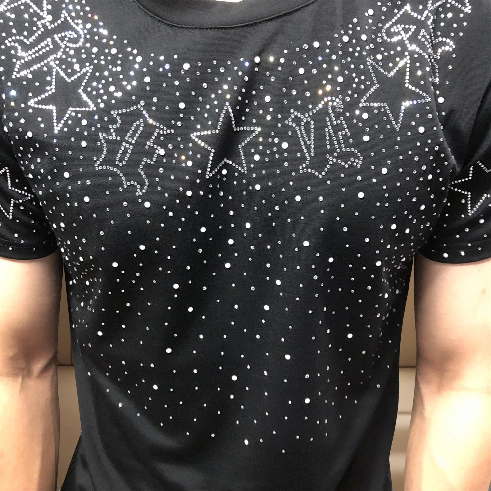 Stars Letter Rhinestone Decor T-Shirt