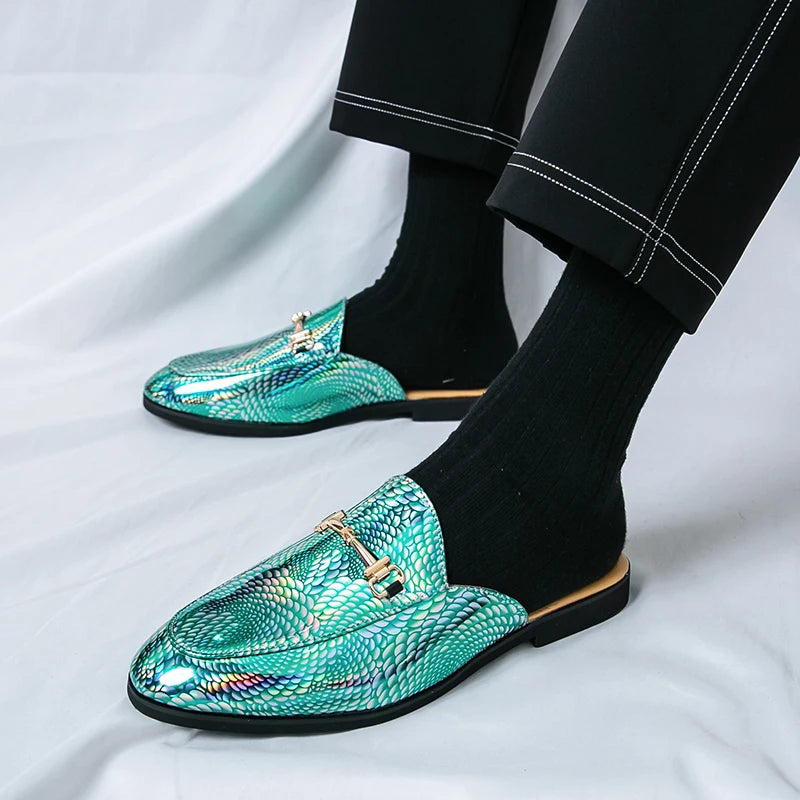 Holographic Snake Skin Pattern Mules Shoes