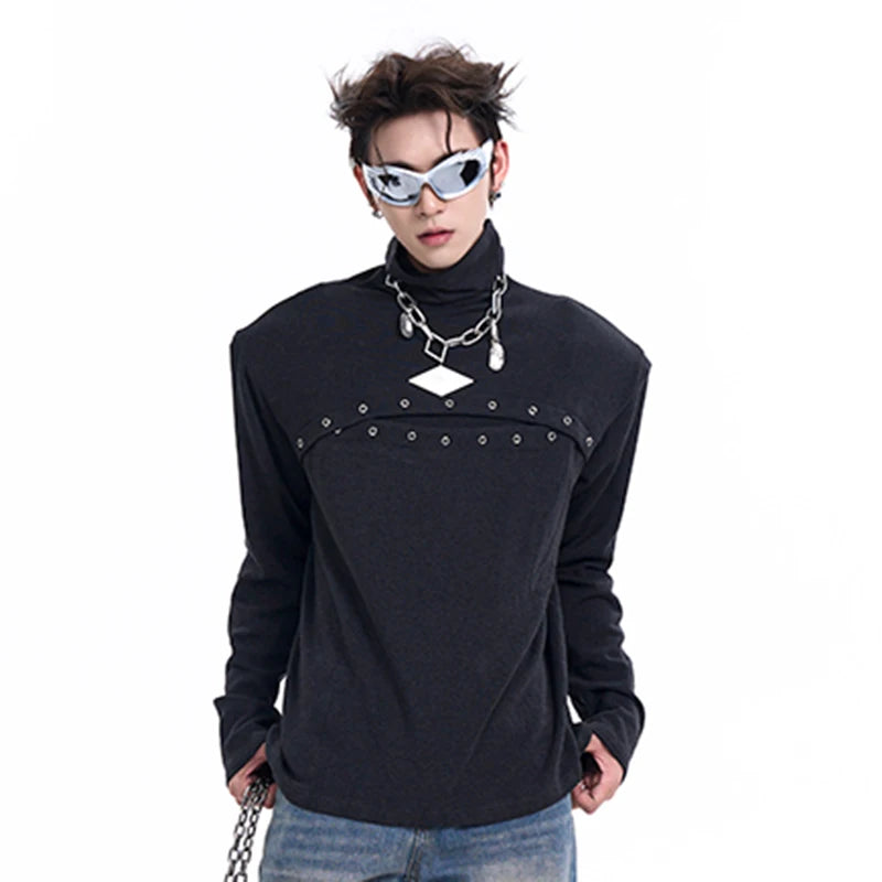 Metal Buckle Hole Design Long-Sleeved T-Shirt