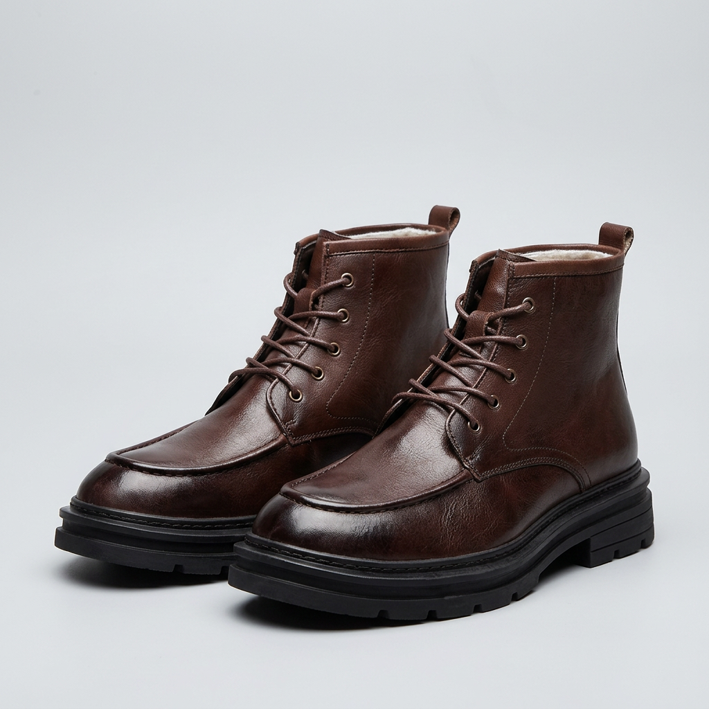 Winter Genuine Leather Lace Up Thick Boots