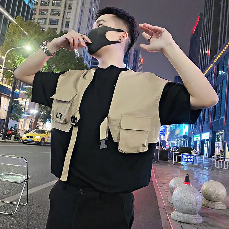 Splicing Workwear Casual Round Neck T-Shirt