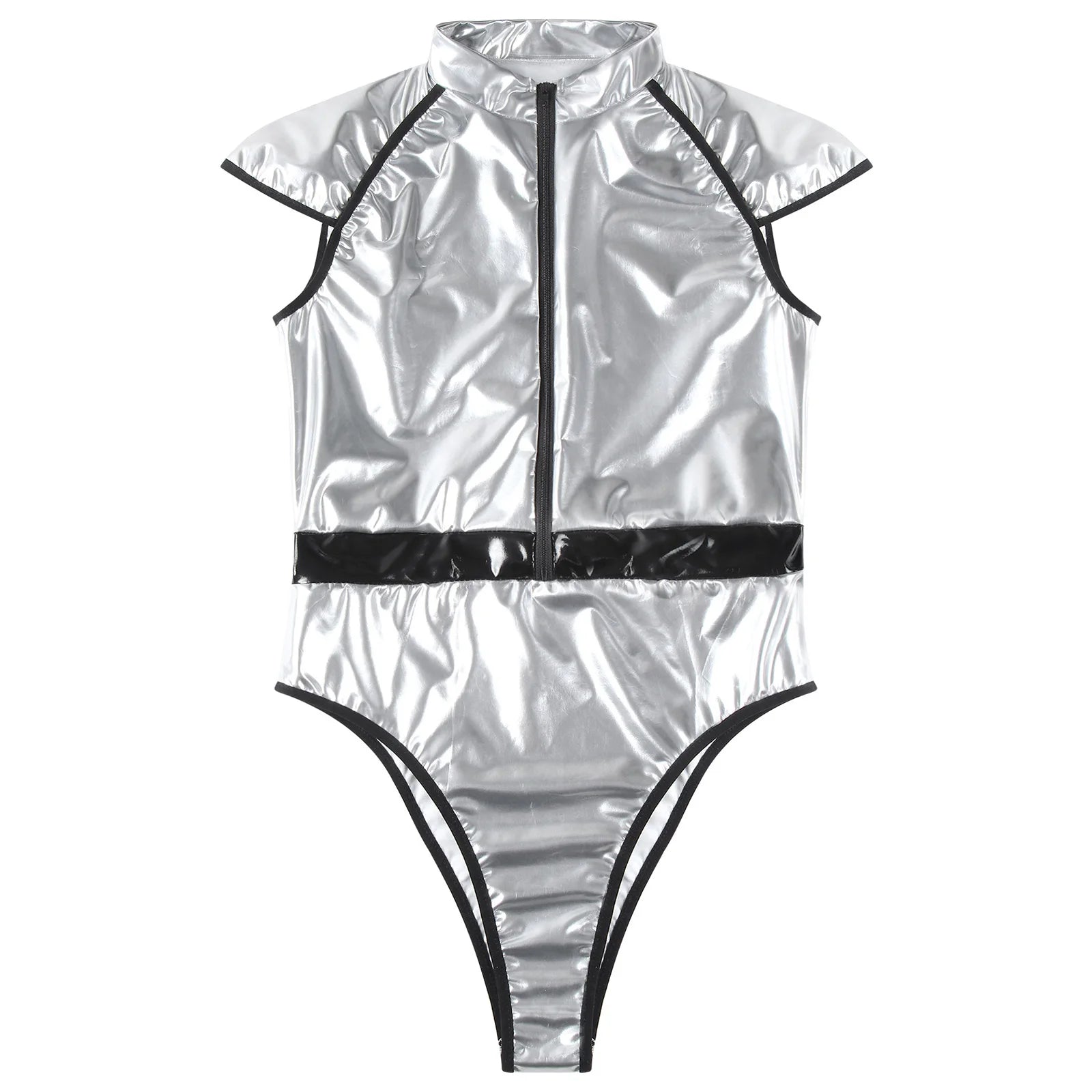 Zipper Front Shiny Solid Bodysuit