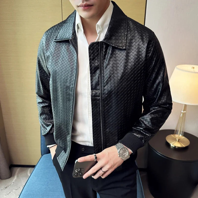 Woven PU Leather Casual Jacket