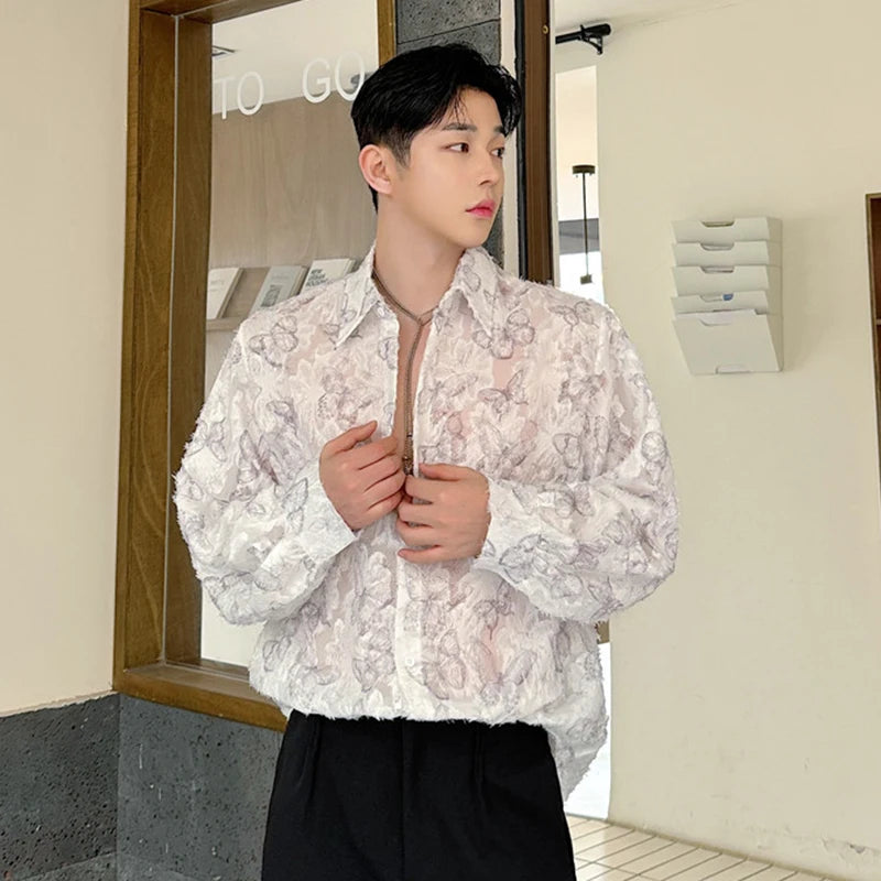 See Through Floral Embroidery Shirt