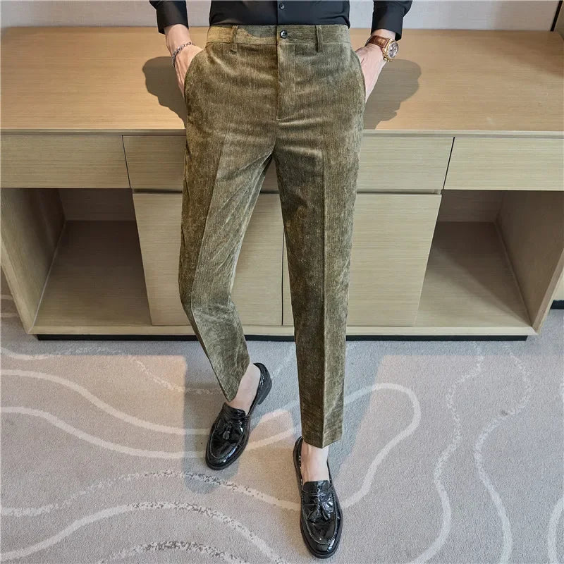 Velvet Solid Slim Fit Trousers