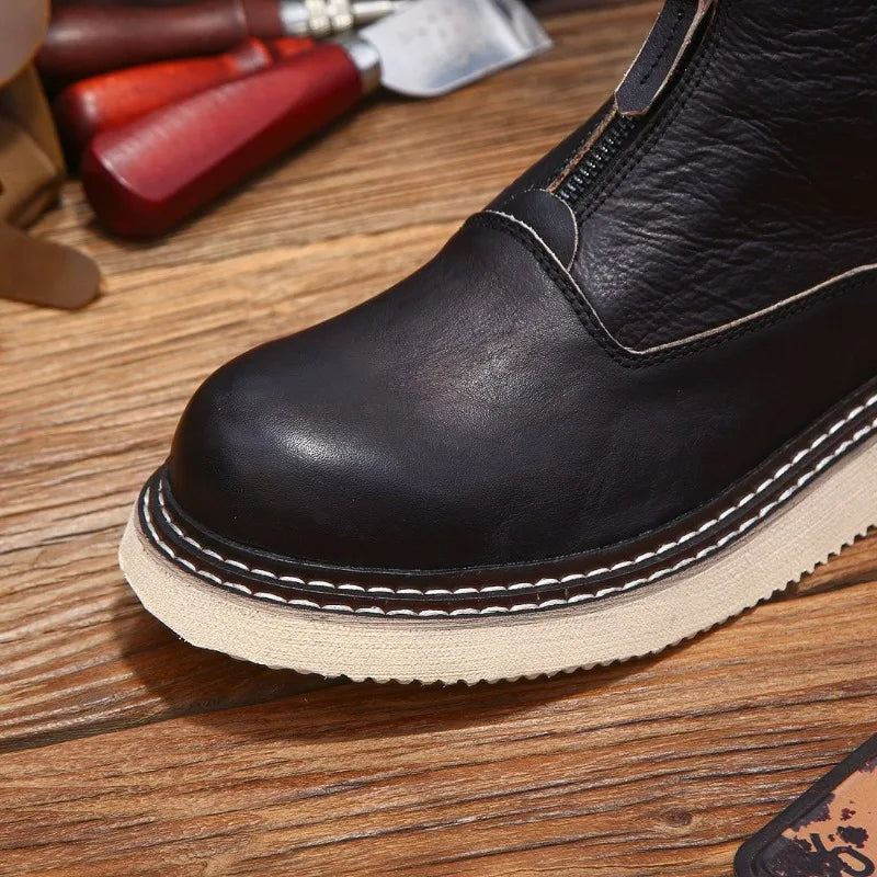 Elegant Solid Genuine Leather Ankle Boots