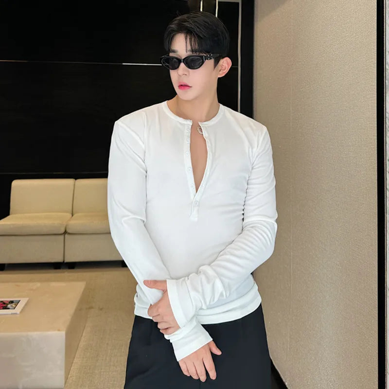 Slim-Fit Buttoned Long Sleeve T-Shirt