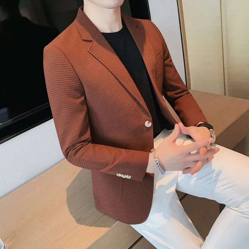 Casual Waffle Solid Slim Fit Blazer