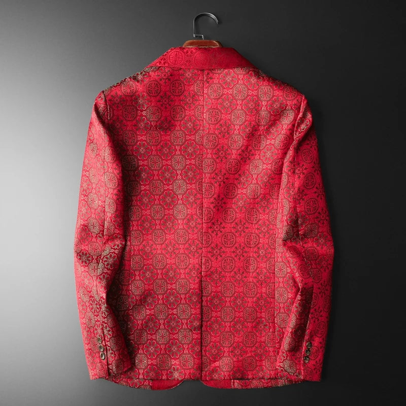 Geometric Pattern Polyester Men's Blazer