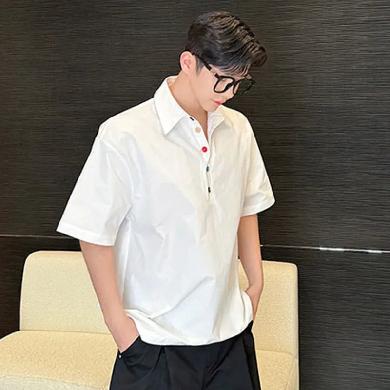 Solid White Color Button Polo Shirt
