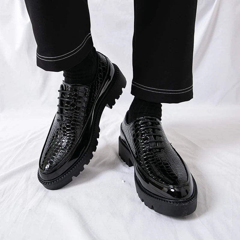 Luxury Crocodile Pattern Platform Oxford Shoes