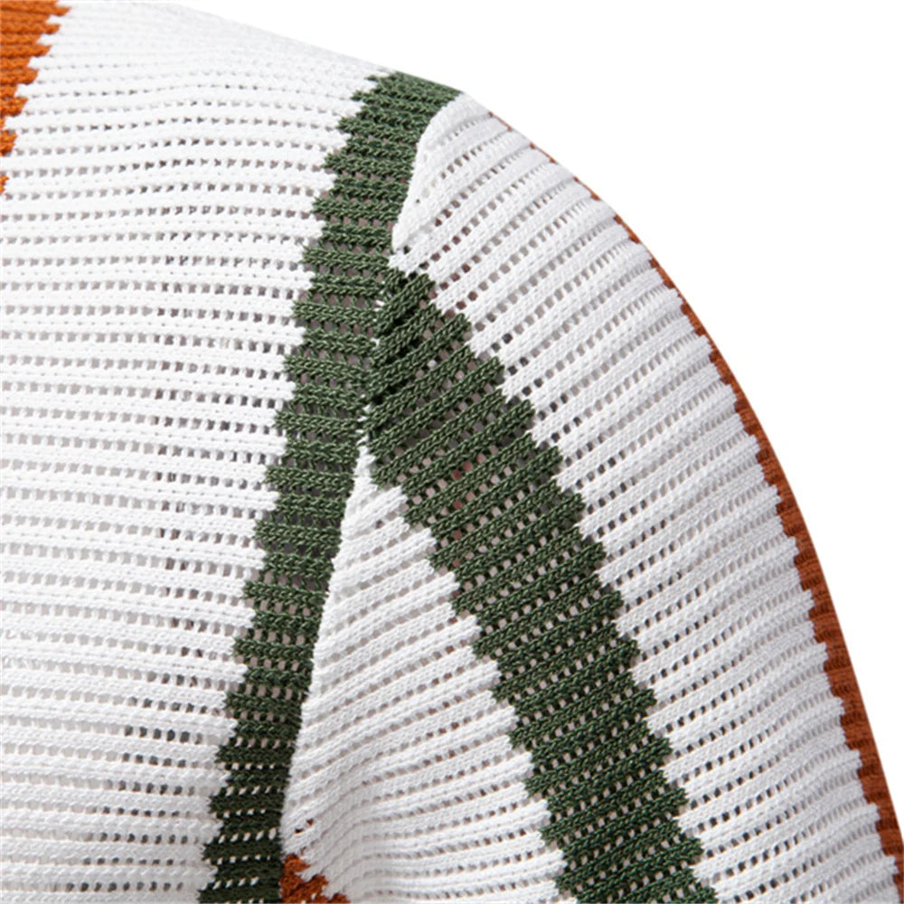 Breathable Striped Casual Style Polo Shirt