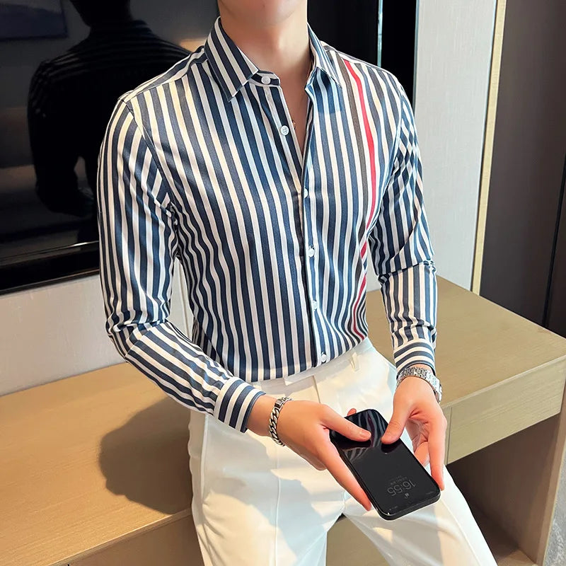 Casual Striped Red Contrast Fit Shirt