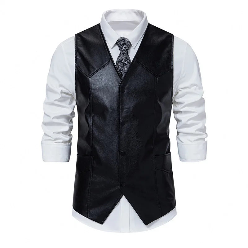 Single-Breasted Solid Faux Leather Vest