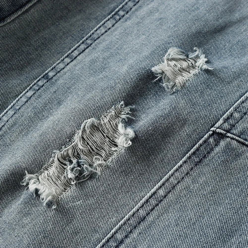 Distressed Hole Washed Blue Baggy Jeans